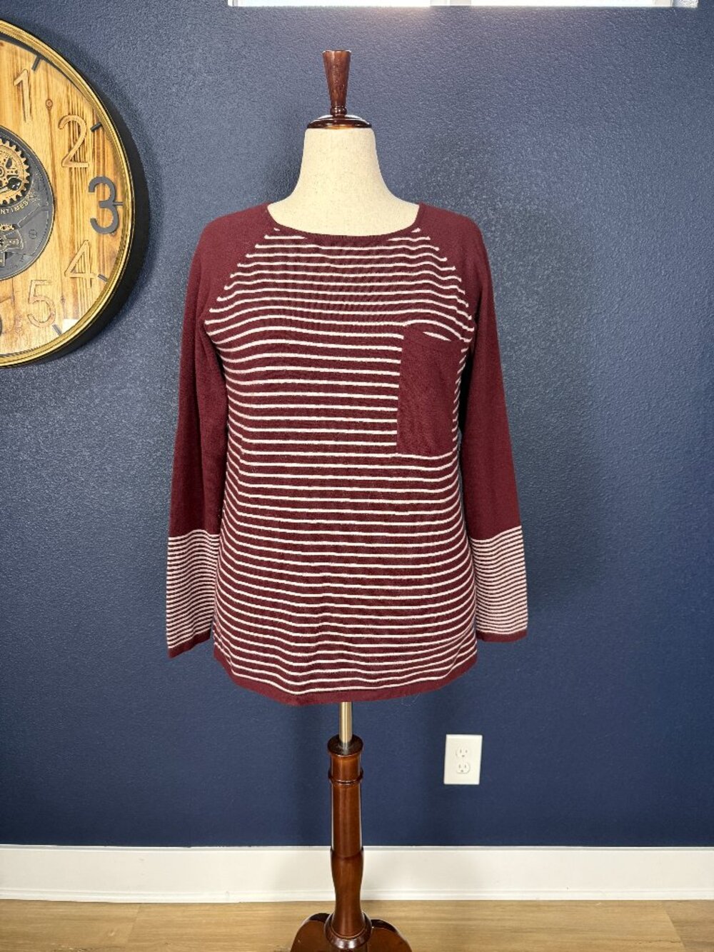 Pink Clover Burgundy Striped Chest Pocket Sweater | XL